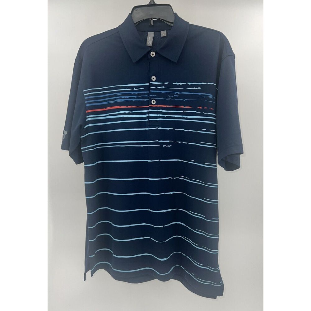 Men's Navy Blue Polo Size Medium Stripped With Sleeve Logo